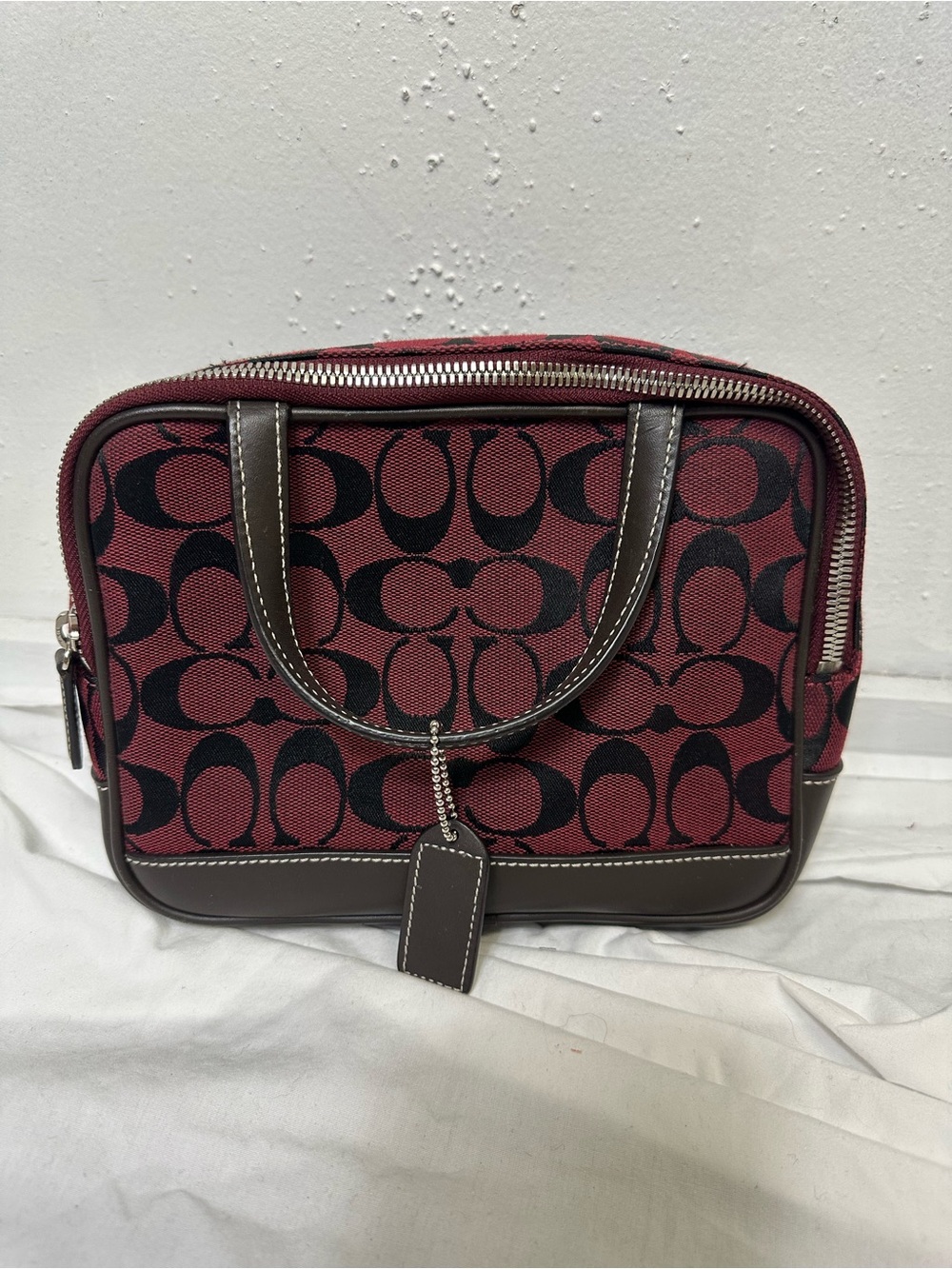 Coach Mini Satchel in Burgundy and Black Signature Canvas